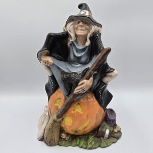 Vintage Byron Molds 1970s Halloween Witch Pumpkin Black Cat Ceramic 10.25"